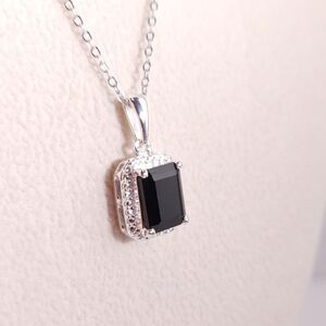 Thai Black Spinel Pendant Necklace & Chain Made in Italy